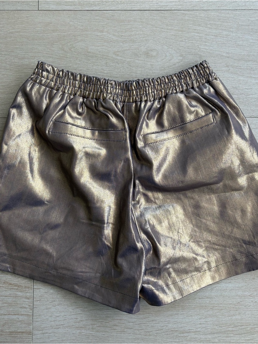 Metallic Bronze Womens Shorts with Elastic Waist - Picture 4 of 6